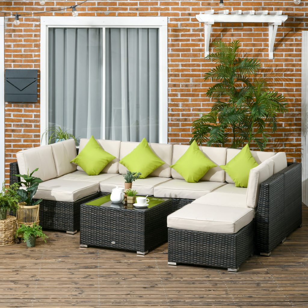 Outsunny 8 Pieces Patio Rattan Sofa Set Garden Furniture Set for Outdoor Brown