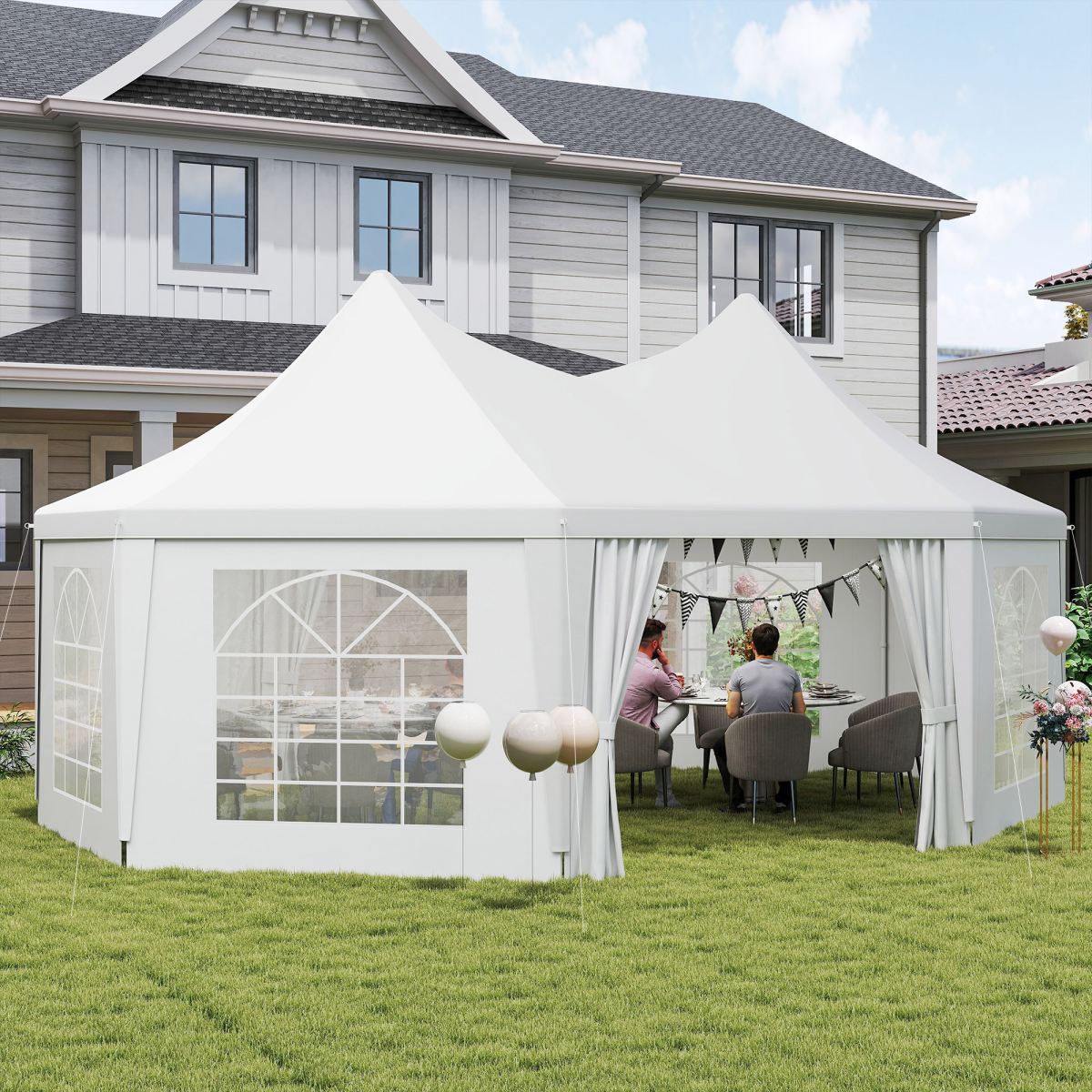 Outsunny 6.8 x 5m Garden Octagonal Gazebo Party Wedding Tent Heavy Duty Marquee