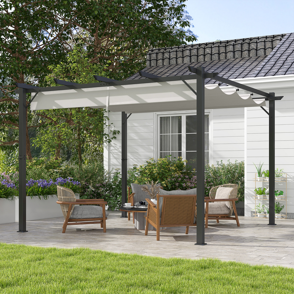 Outsunny 3x3(m) Pergola Gazebo Sun Shade Shelter Aluminium Garden Canopy, Grey