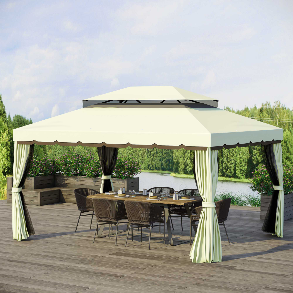 3m x 4m Vented Roof Aluminium Frame Gazebo Cream White