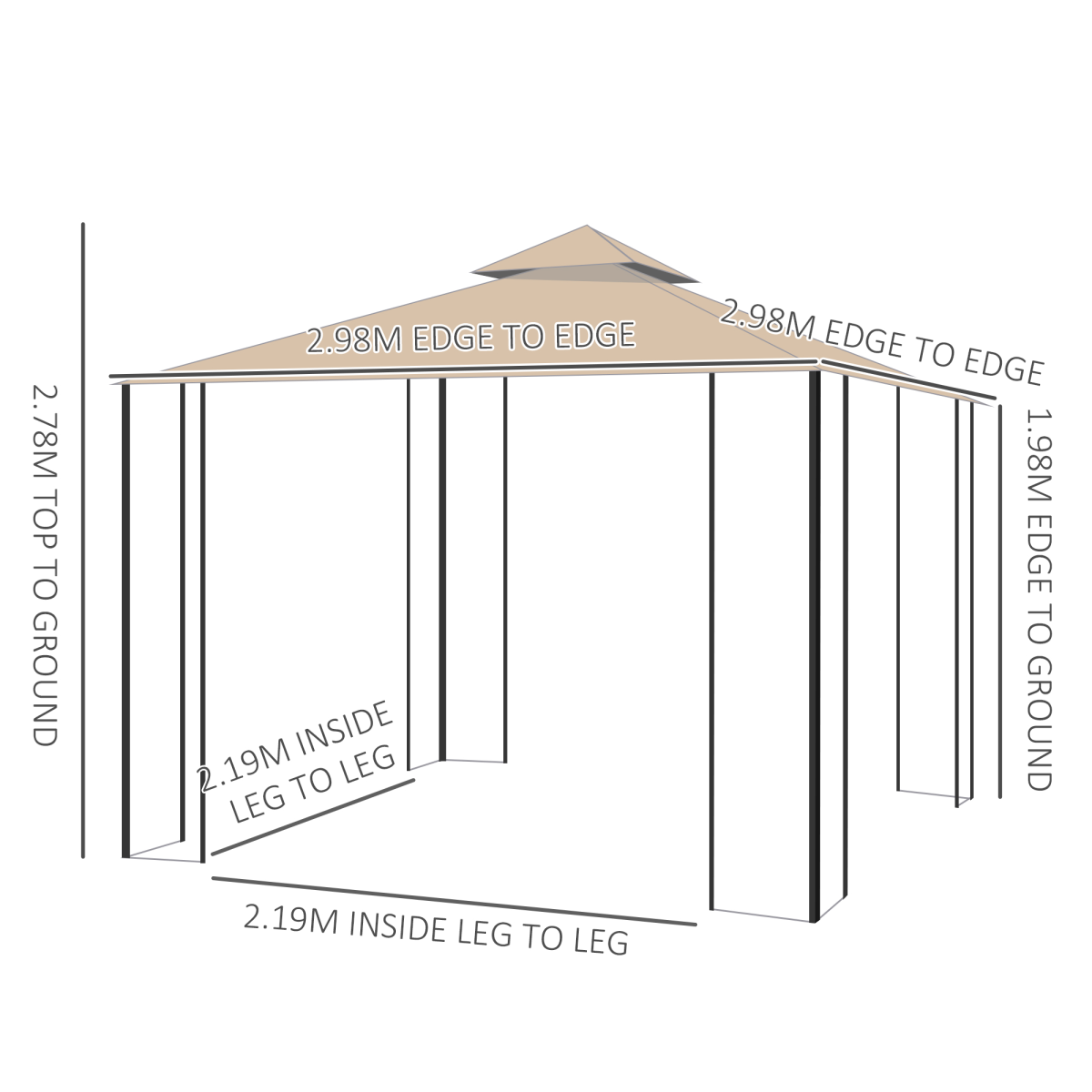 Outsunny 3x3m Outdoor Gazebo Tent W/Netting, 2-tier Roof