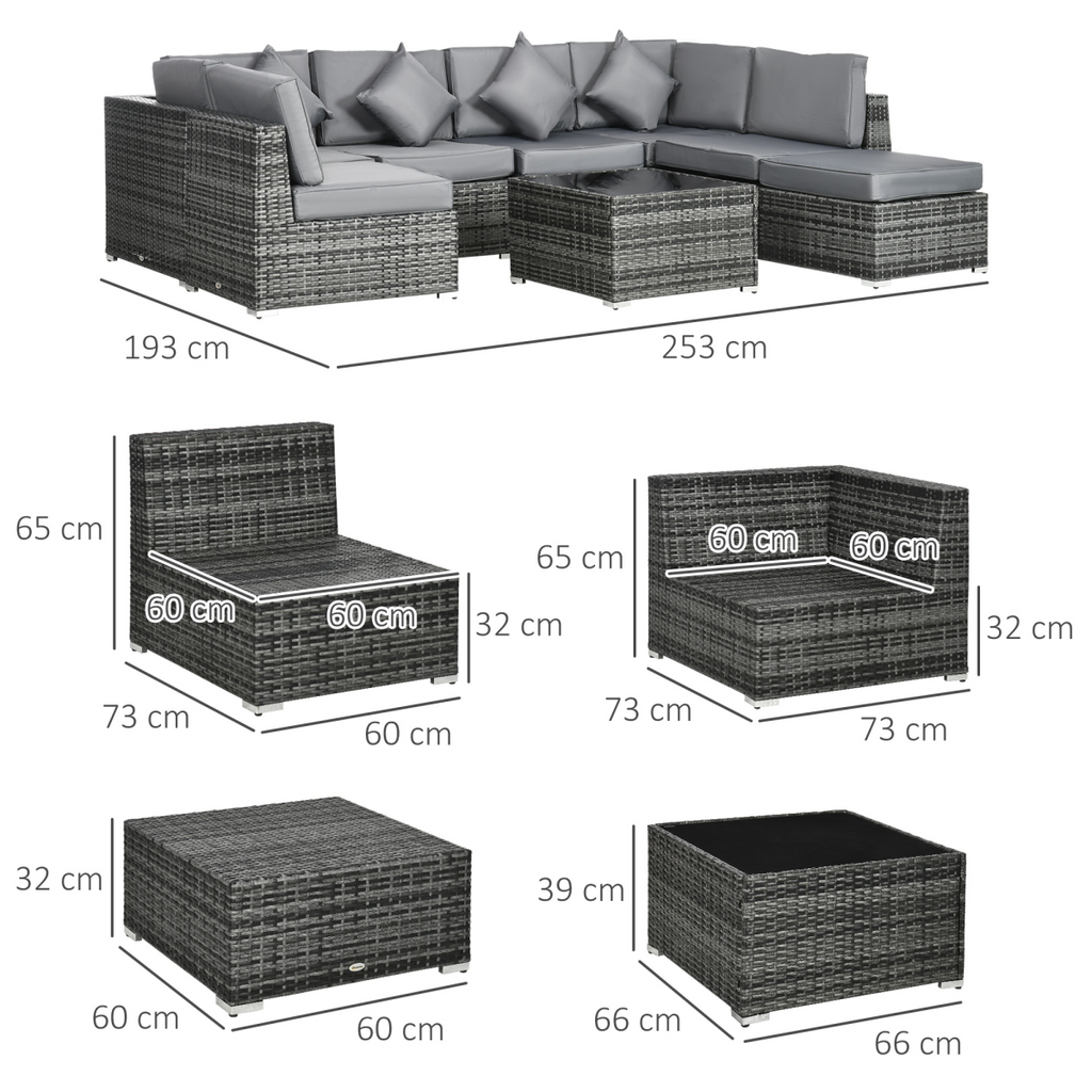 Outsunny 8 Pieces Patio Rattan Sofa Set Garden Furniture Set for Outdoor Grey