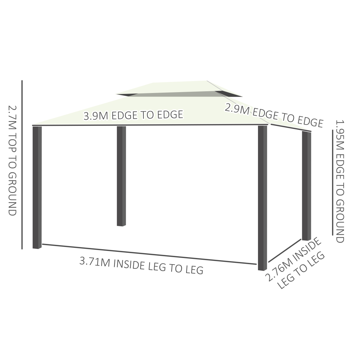 3m x 4m Vented Roof Aluminium Frame Gazebo Cream White
