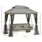 3 Seater Swing Chair Hammock Gazebo Double Tier Canopy, Cushioned Seat Grey