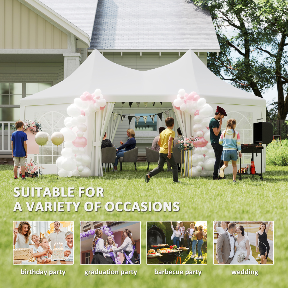 Outsunny 6.8 x 5m Garden Octagonal Gazebo Party Wedding Tent Heavy Duty Marquee