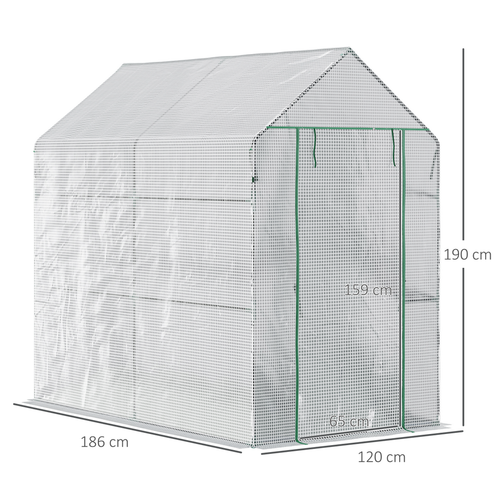 Walk in Garden Greenhouse with Shelves Steeple 186Lx120Wx190Hcm White