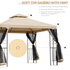 Outsunny 3x3m Outdoor Gazebo Tent W/Netting, 2-tier Roof