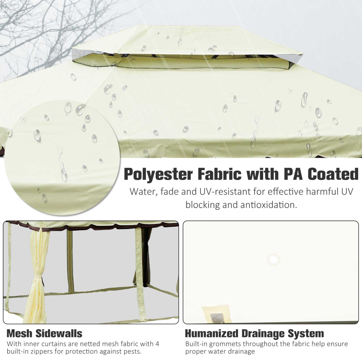 3m x 4m Vented Roof Aluminium Frame Gazebo Cream White
