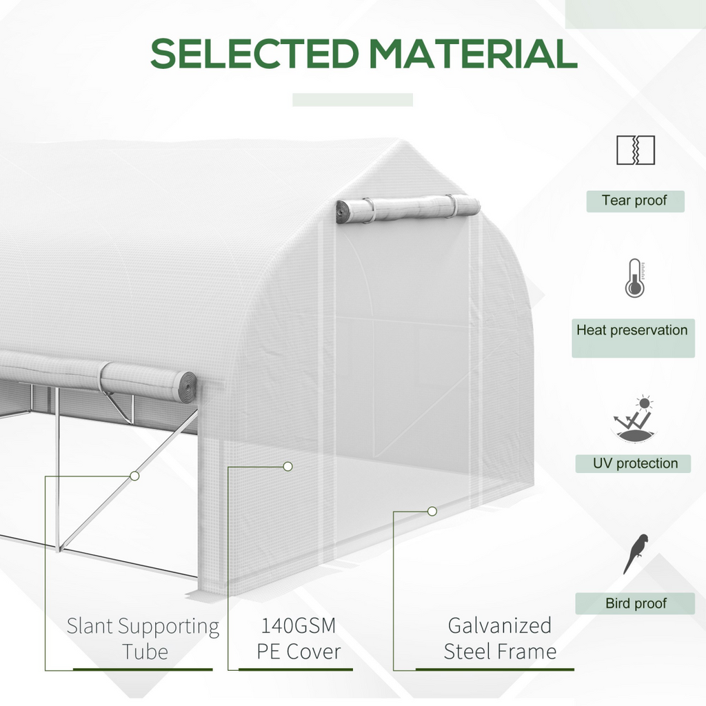 4 x 3(m) Polytunnel Greenhouse with Roll Up Sidewalls, Mesh Door, Plant Labels