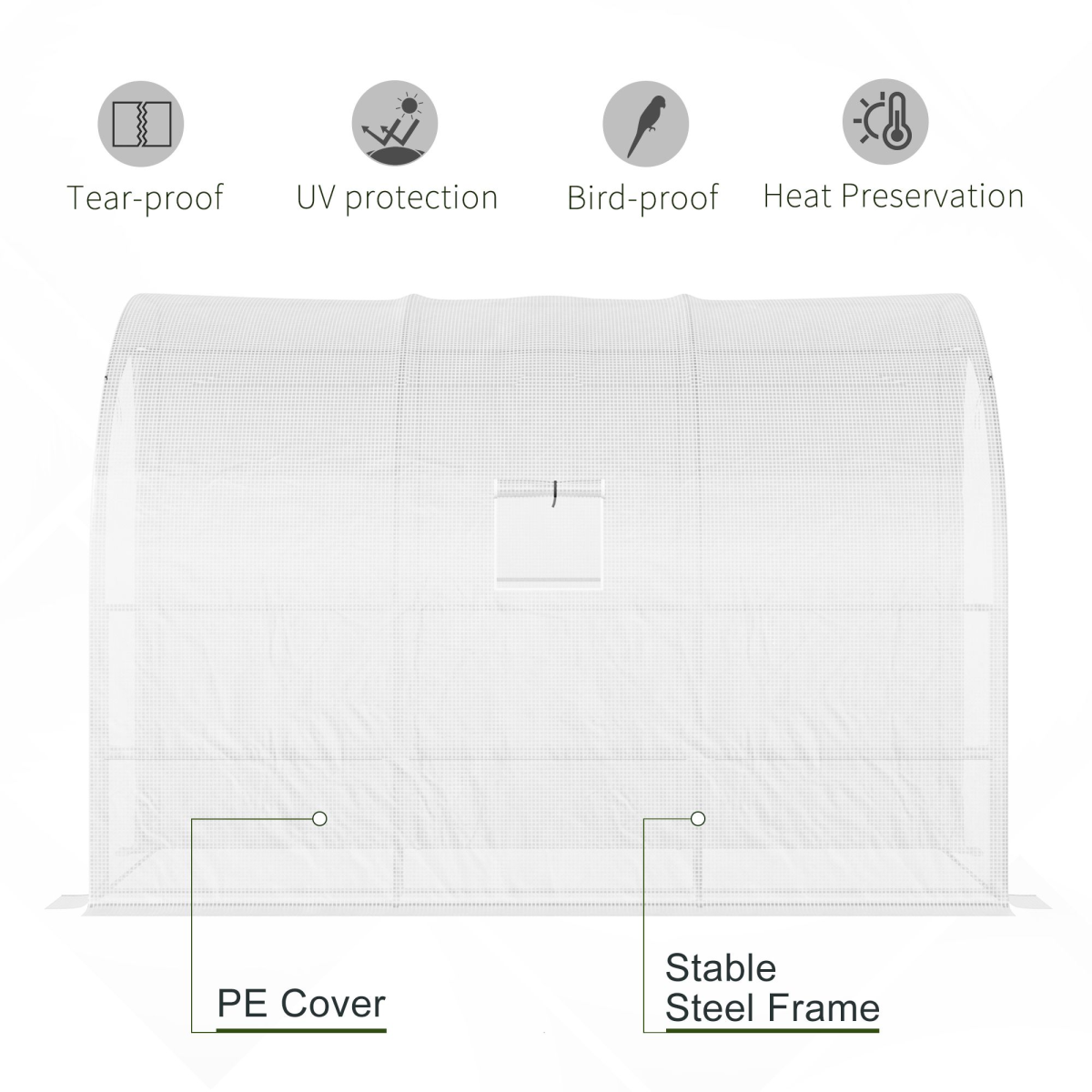 300 x 150 x 213 Plant Greenhouse Garden Nursery w/ Cover Window, White