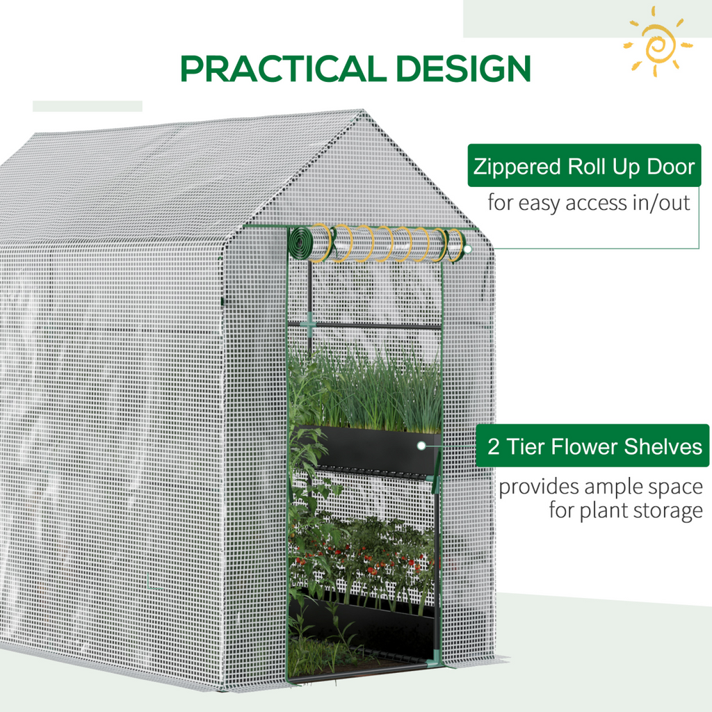Walk in Garden Greenhouse with Shelves Steeple 186Lx120Wx190Hcm White
