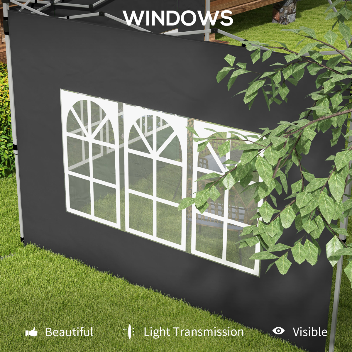 Outsunny Gazebo Side Panels for 3x3(m) or 3x4m Pop Up Gazebo, 2 Pack, Black