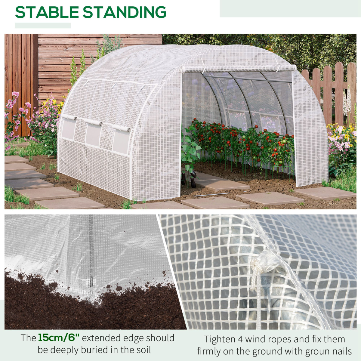 3 x 3 x 2 m Polytunnel Greenhouse Pollytunnel Tent w/ Steel Frame White