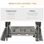 3 Seater Swing Chair Hammock Gazebo Double Tier Canopy, Cushioned Seat Grey