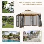 Outsunny 3x3m Outdoor Gazebo Tent W/Netting, 2-tier Roof