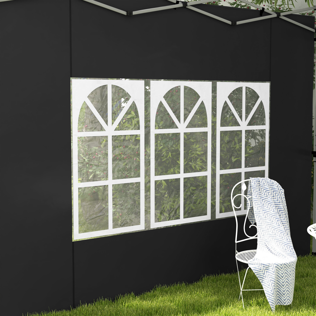 Outsunny Gazebo Side Panels for 3x3(m) or 3x4m Pop Up Gazebo, 2 Pack, Black