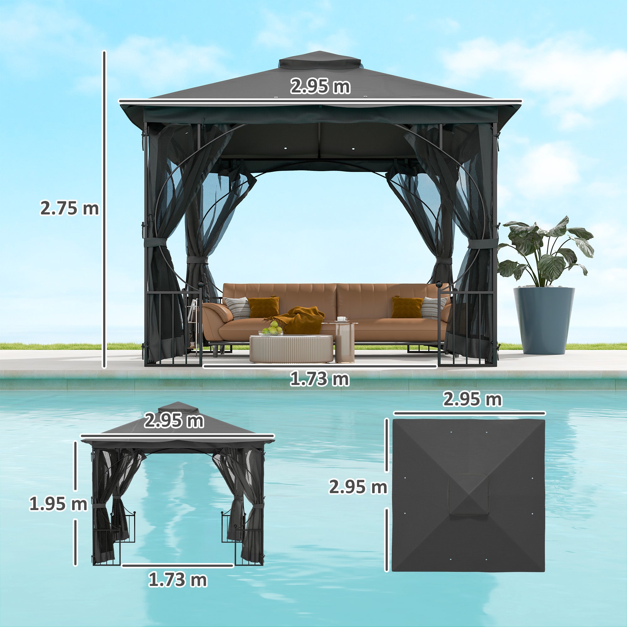 Outsunny Gazebo Party Tent Canopy Sun Shade for Patio Garden 3x3(m)