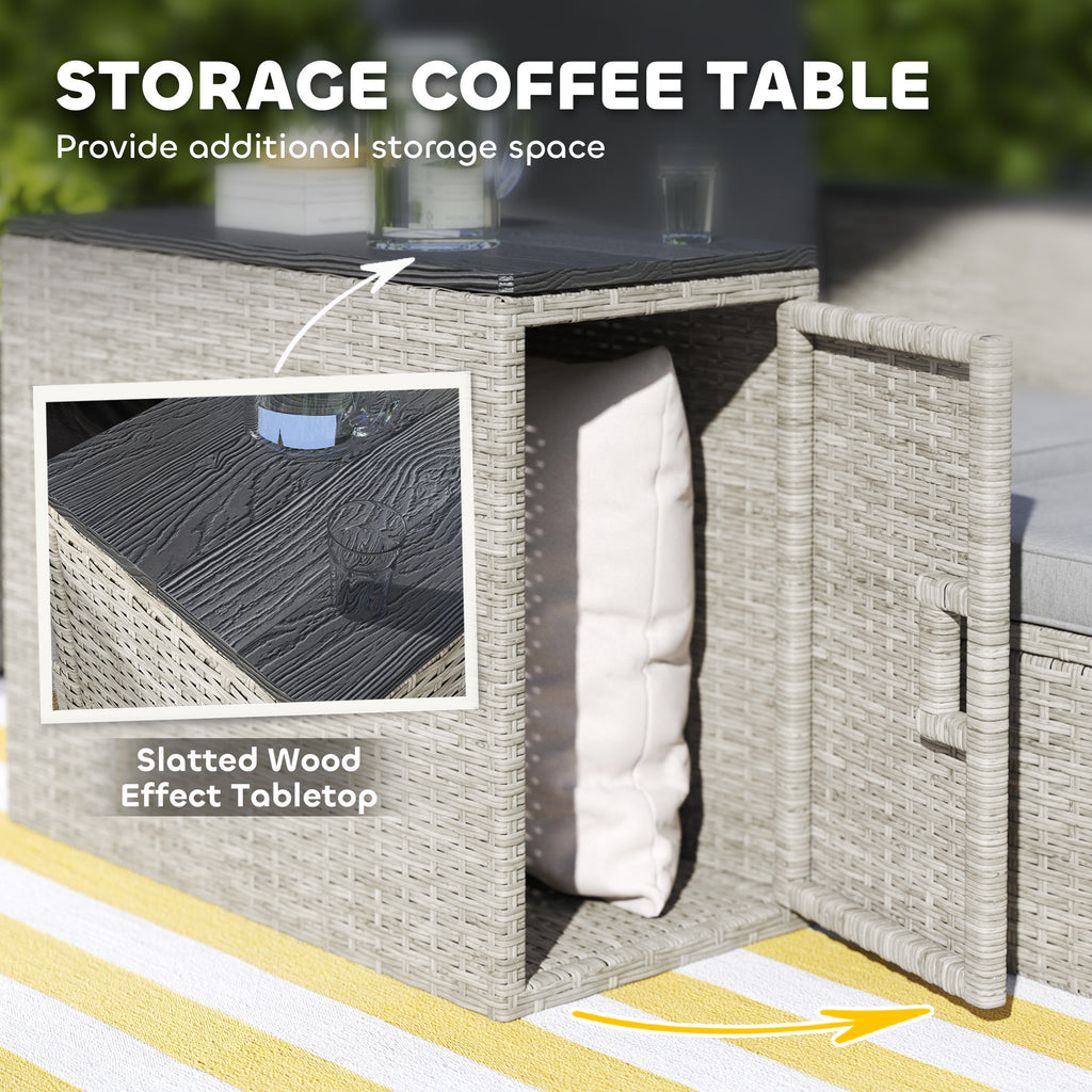 Outsunny 5 Piece Rattan Garden Furniture Set w/ Storage Table, Stools, Grey