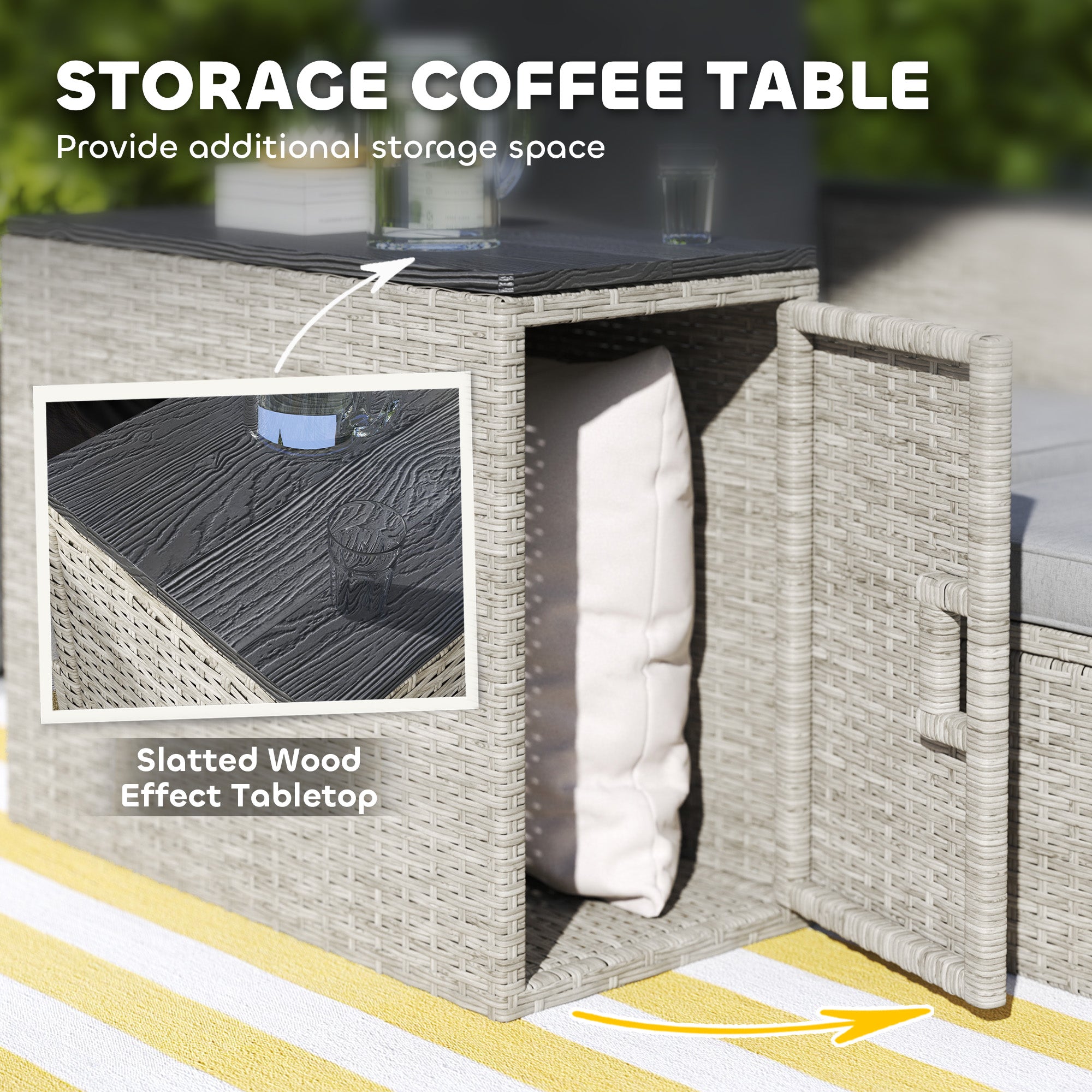 Outsunny 5 Piece Rattan Garden Furniture Set w/ Storage Table, Stools, Grey