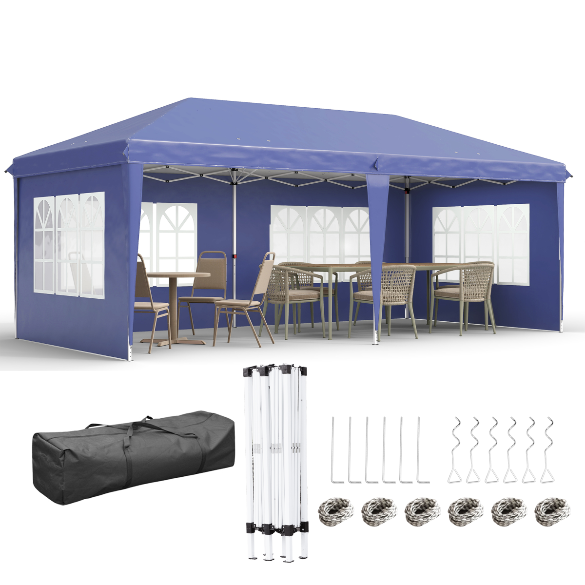 3 x 6m Heavy Duty Gazebo Marquee Party Tent with Storage Bag Blue