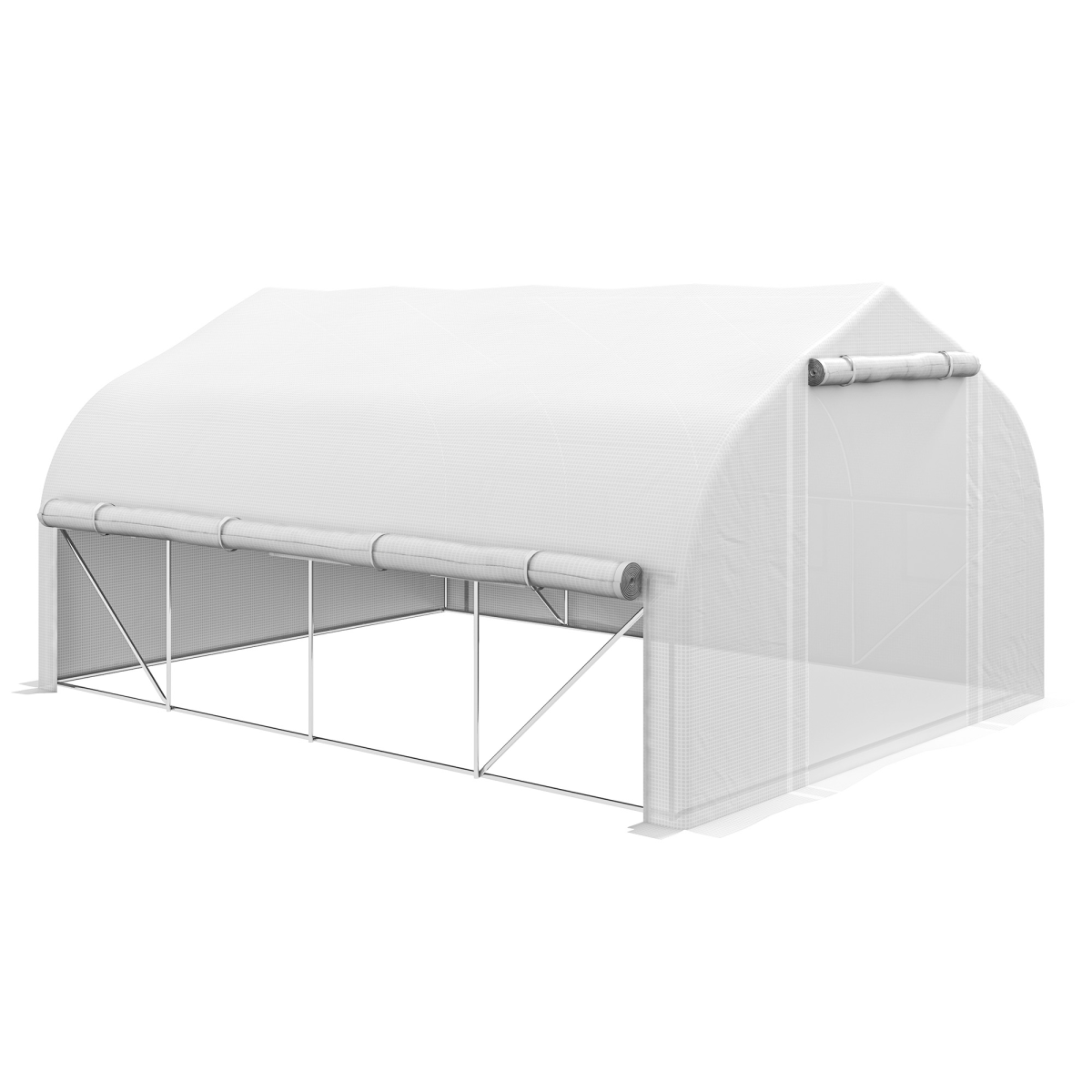 4 x 3(m) Polytunnel Greenhouse with Roll Up Sidewalls, Mesh Door, Plant Labels