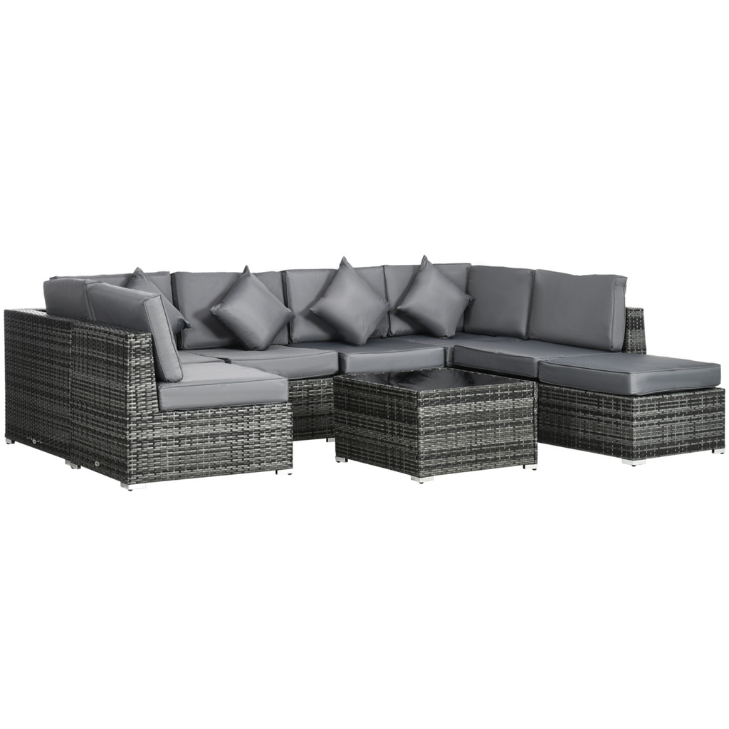 Outsunny 8 Pieces Patio Rattan Sofa Set Garden Furniture Set for Outdoor Grey