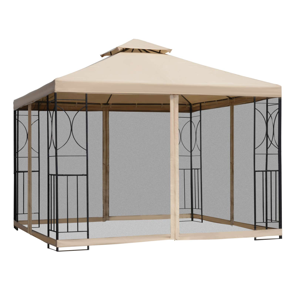 Outsunny 3x3m Outdoor Gazebo Tent W/Netting, 2-tier Roof