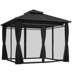 Outsunny 3 x 3 (m) Double Roof Hard Top Gazebo w/Nettings, Dark Grey