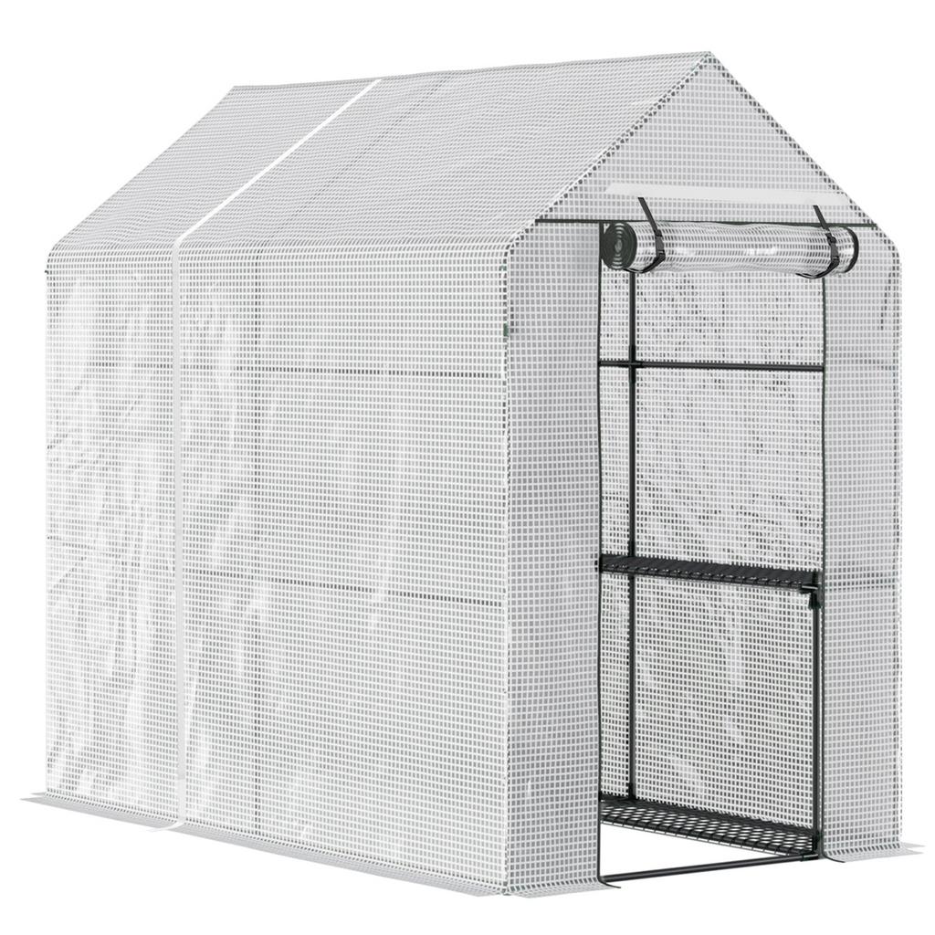 Walk in Garden Greenhouse with Shelves Steeple 186Lx120Wx190Hcm White